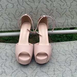 Nude High Heels with Fashion Strap and Rhinestone Teardrop Charms